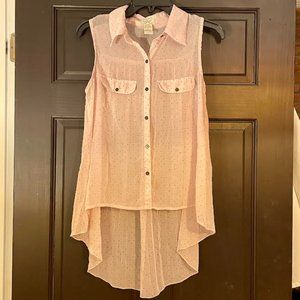 High Low Pleated Tank Top Blouse Button Down: Size M
